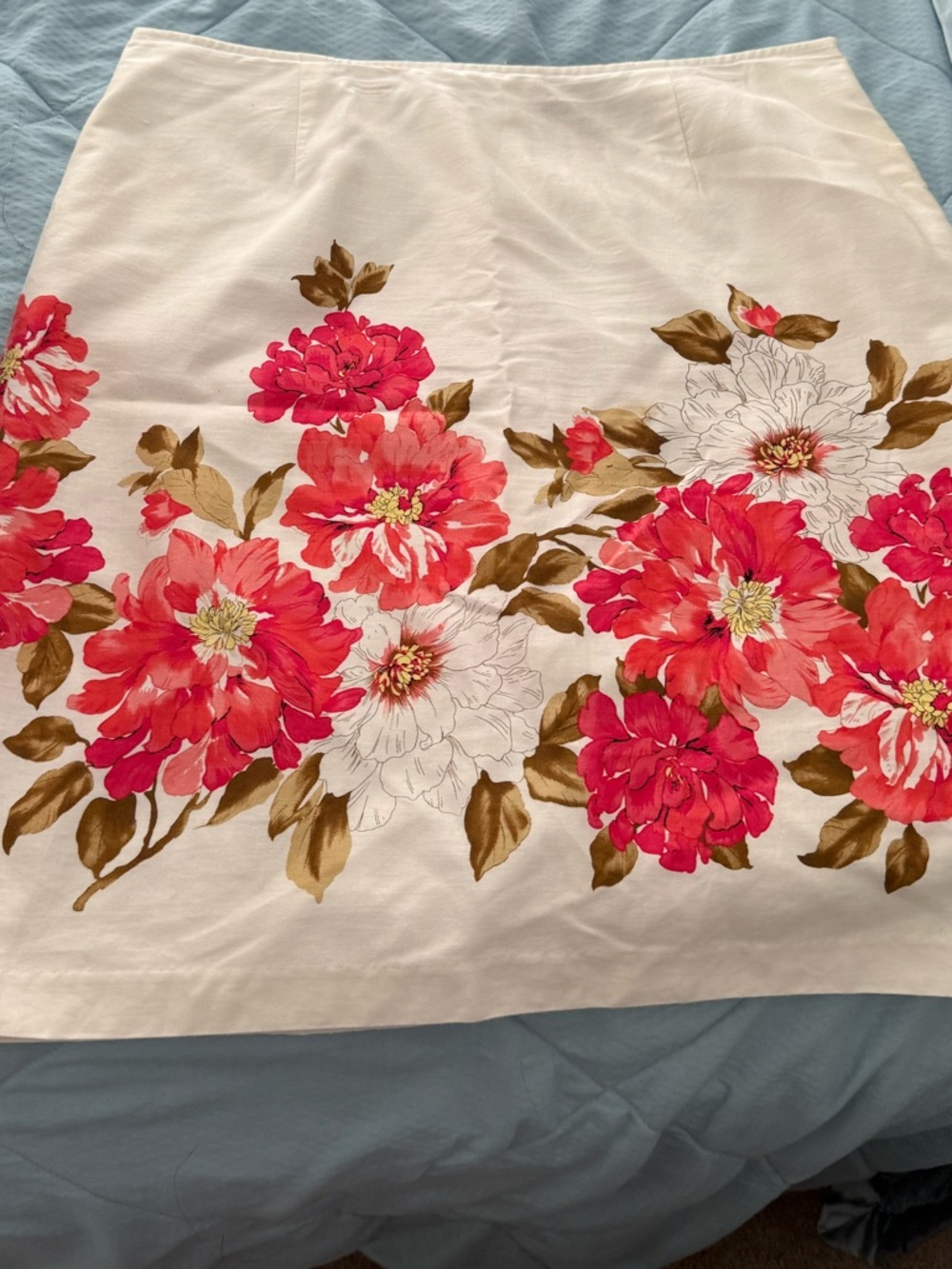 Covington Cream A-Line Skirt with Pink Floral Border - Picture 3 of 5